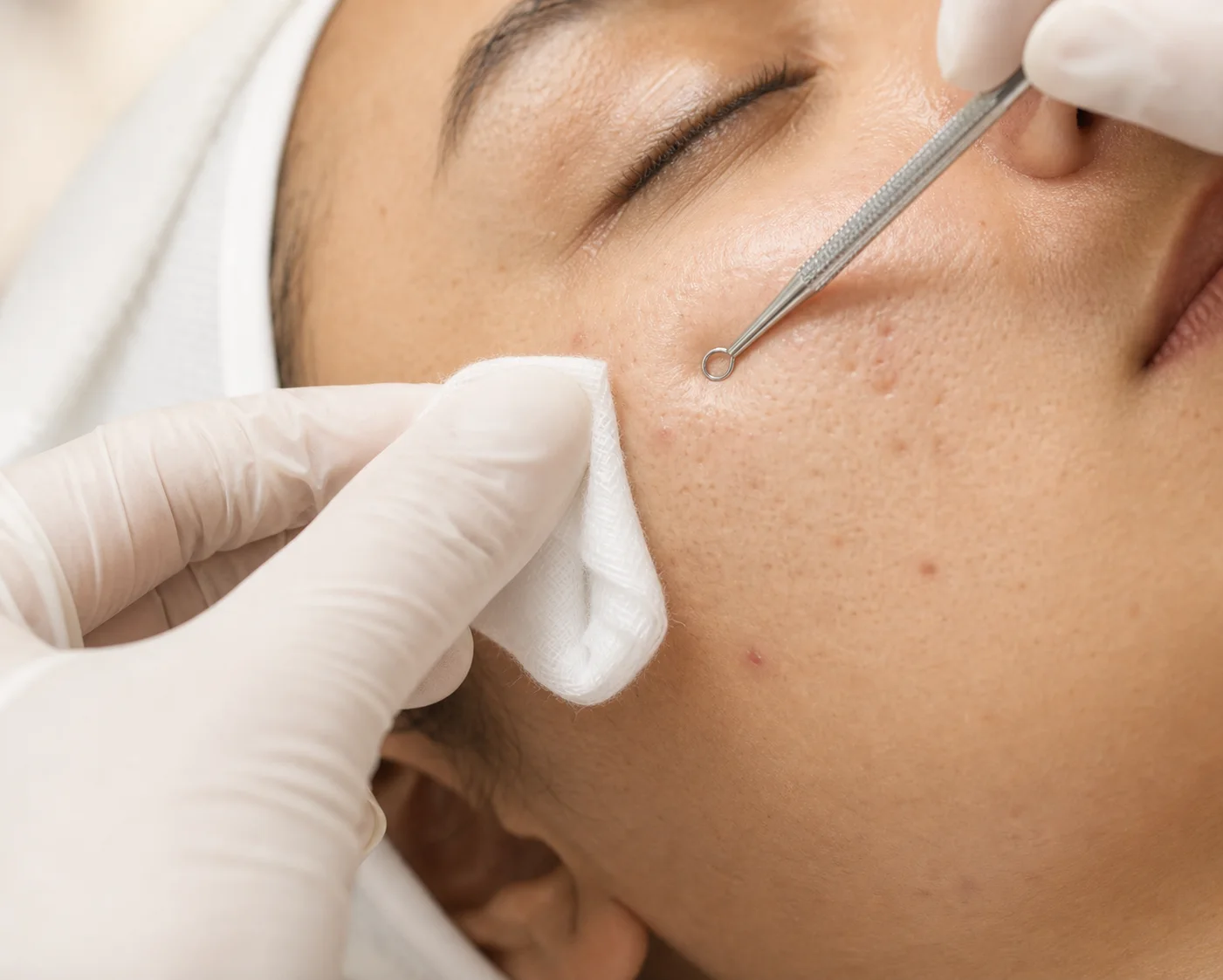 Close-up acne medi-facial procedure at Lavish Skin Clinic