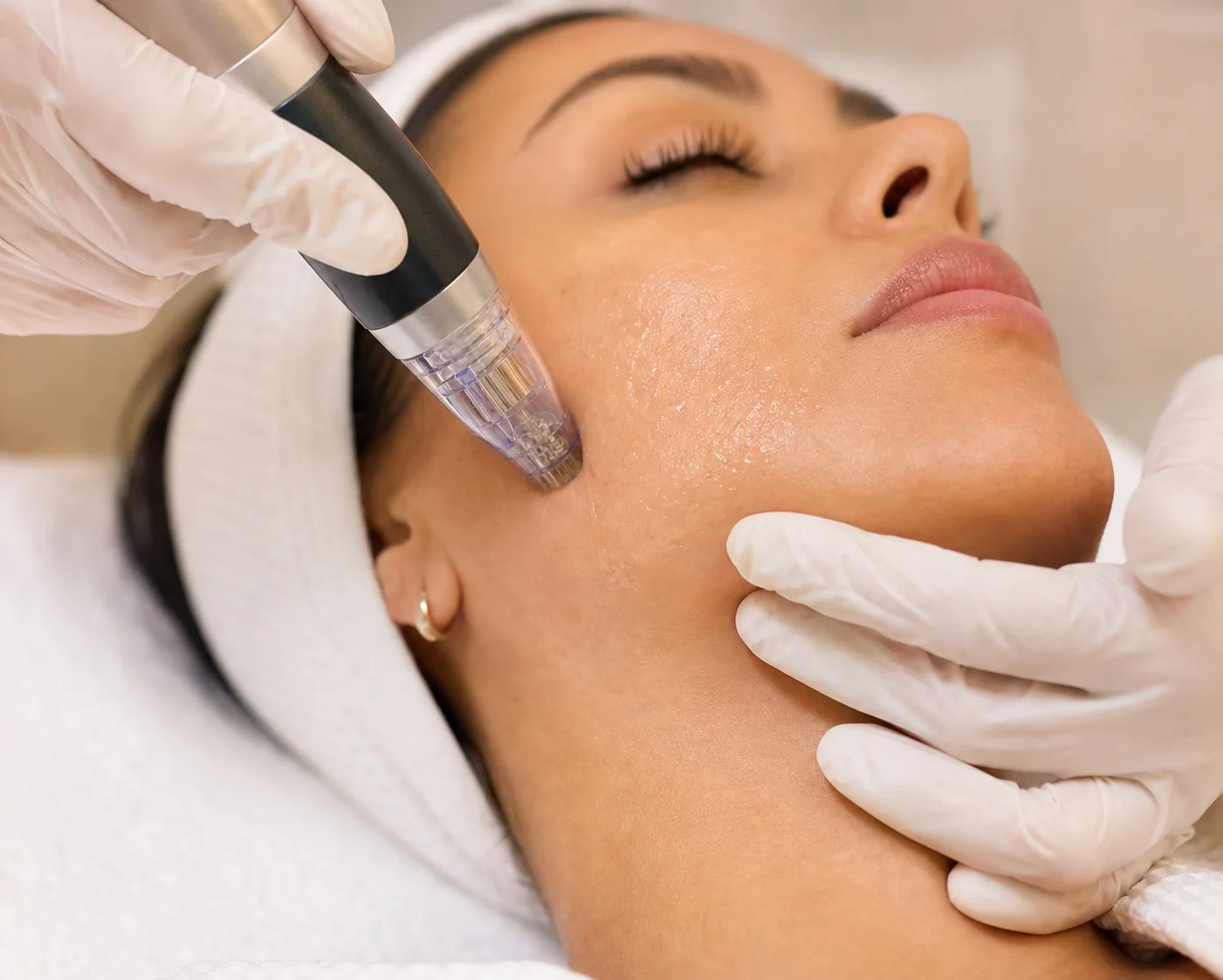 Close-up skin rejuvenation procedure at Lavish Skin Clinic