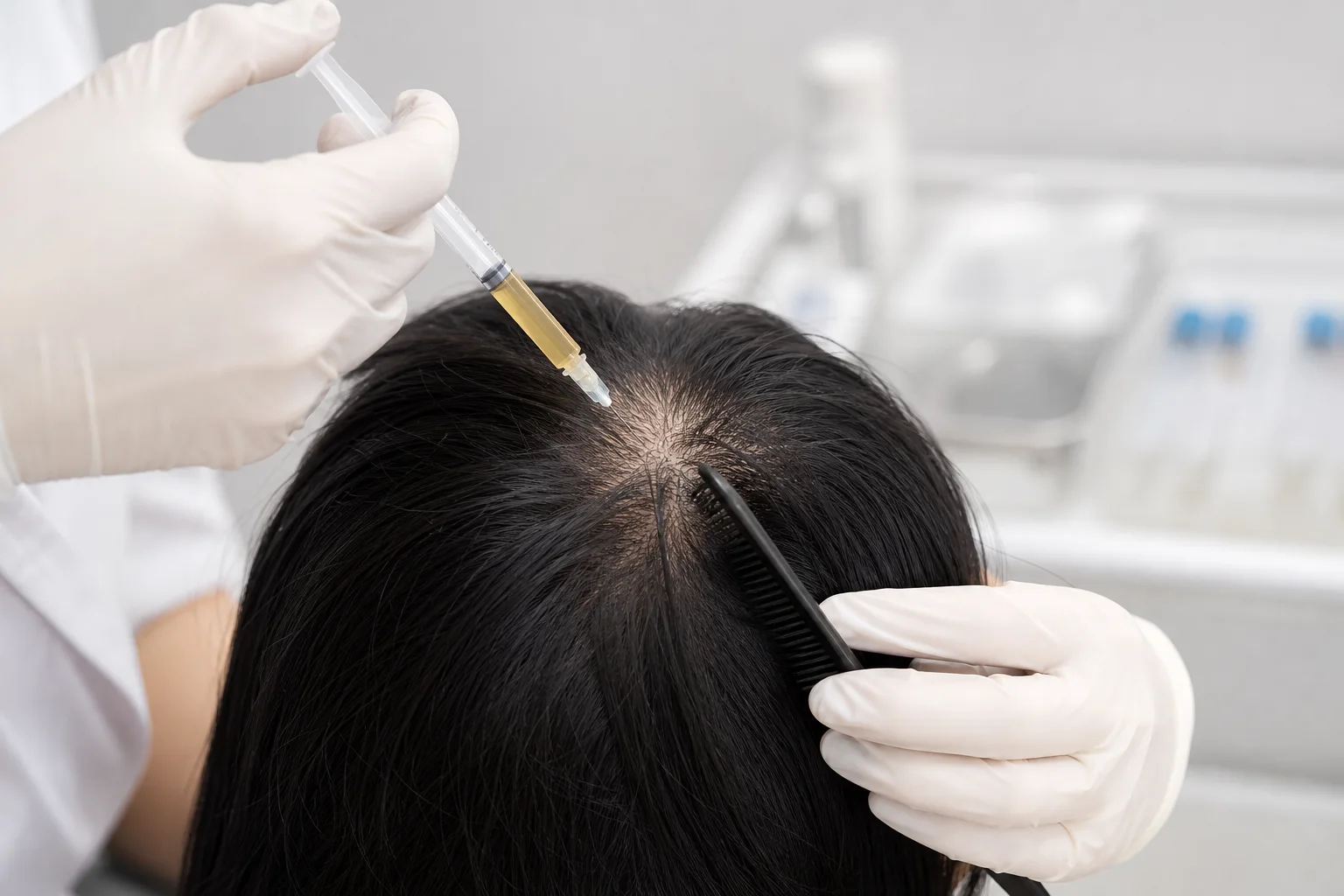 Close-up PRP scalp treatment procedure at Lavish Skin Clinic